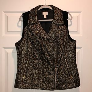 Leopard print vest/ black velvet